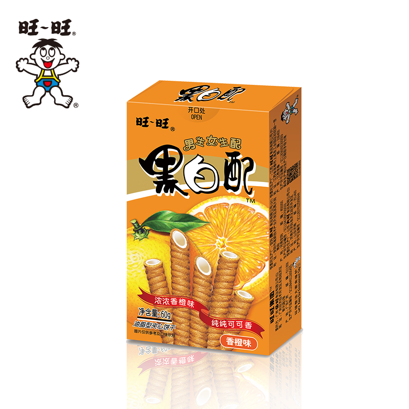 旺旺黑白配焦糖奶香味56g夹心卷蛋卷休闲膨化好吃的饼干零食小吃