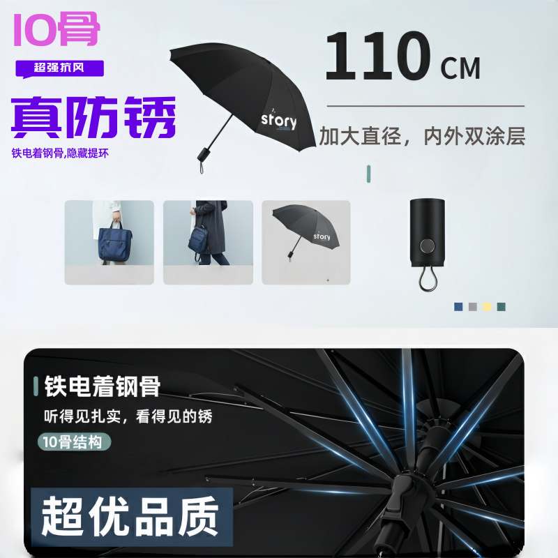 正雨高档加大超强防风雨伞男士加厚加固晴雨两用大暴雨双人10骨9063高清大图