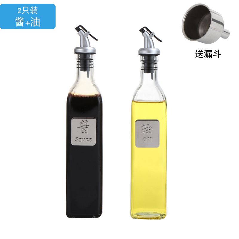 玻璃油壶油罐防漏加厚醋瓶油瓶香油瓶酱瓶厨房家用大号套装调料瓶 敬平 500ML*2油+酱