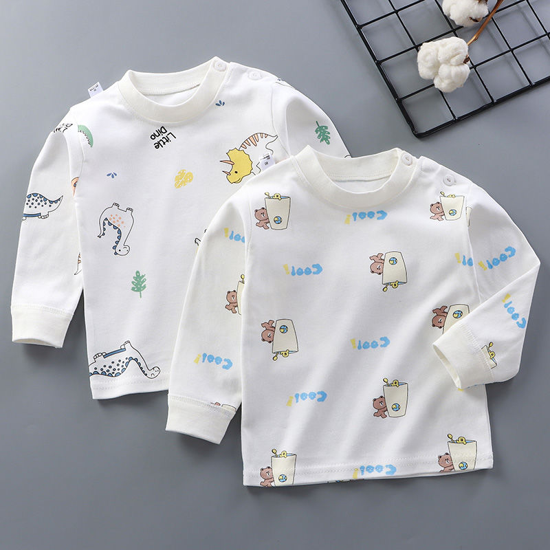 春秋季单秋衣中小童长袖T恤男童女童秋衣肩扣单上衣高清大图