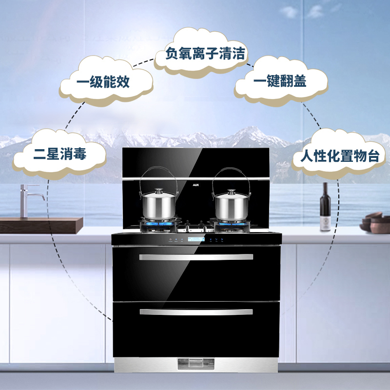 AUX奥克斯集成灶消毒柜一体灶 一级能效 二星消毒 下排侧吸式油烟机 负氧离子净化 宽屏拢烟 天然气X5Y32B高清大图