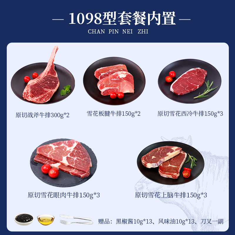 鲜飨 澳洲精选谷饲原切牛排礼盒1098型2510g 非质量问题不支持退货高清大图