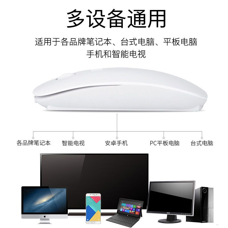 适用苹果戴尔无线鼠标静音macbook笔记本电脑可充电台式办公游戏 [科技银/无线版]静音无声+可充电 官方标配
