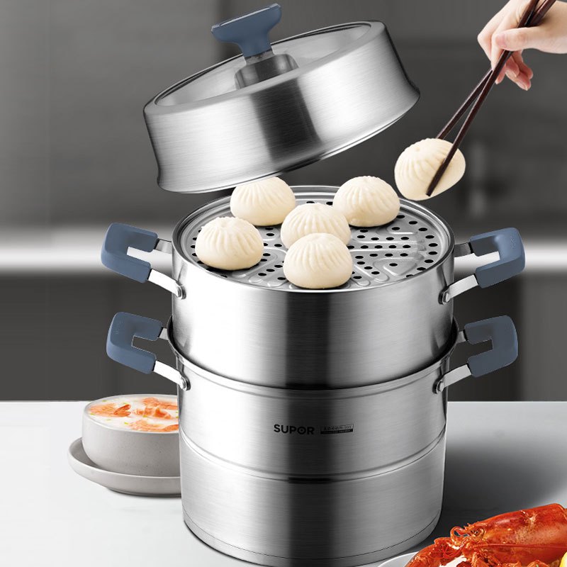 苏泊尔supor味鲜ii不串味三层食品级304不锈钢复底蒸锅易清洗高透可视