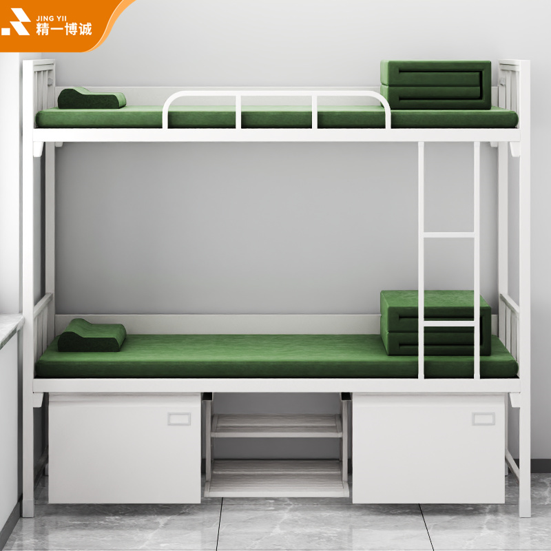 精一博诚营房士兵双层床钢制上下铺宿舍营具士官铁床 内务双人床带鞋柜