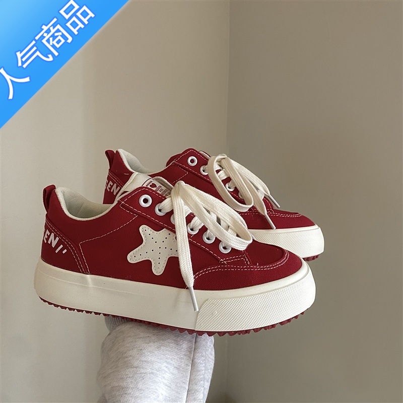 SUNTEK凡大叔红色星星帆布鞋女厚底复古港风休闲小众街拍超火chic板鞋子高清大图
