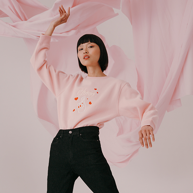 cmeo女士长袖圆领刺绣卫衣粉红色