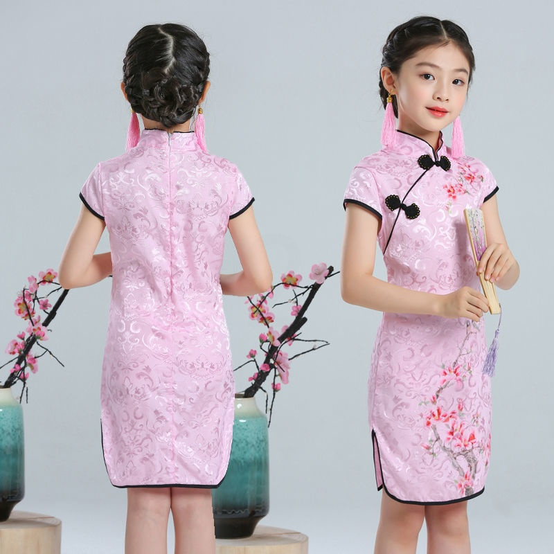 粉红色100儿童旗袍女童旗袍夏连衣裙小女孩旗袍儿童女夏中国风童装