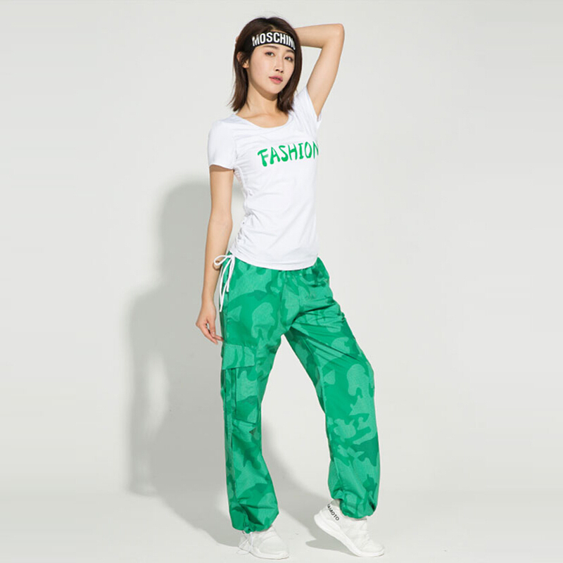 夏季健身演出服女短袖速干健美运动套装广场舞宽松大码舞蹈服装