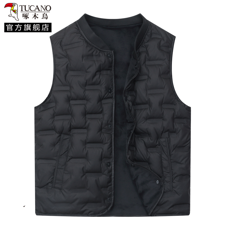 啄木鸟羽绒马甲男2024冬季新款轻薄保暖坎肩爸爸内穿背心加绒内暖高清大图