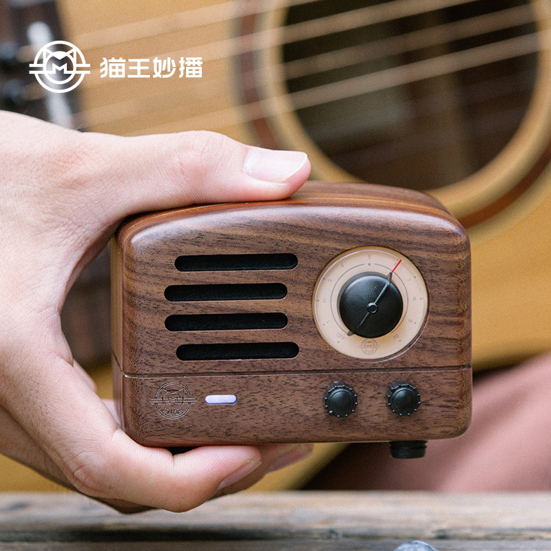 猫王音响猫王小王子无线蓝牙小音箱复古手工原木收音机 胡桃木MINI(不支持FM收音功能)高清大图