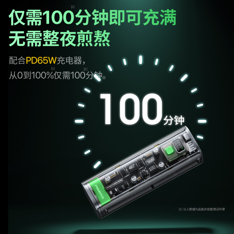 品胜100W透明机甲充电宝(皓月银)20000mAh双向快充Type-C大容量户外移动电源苹果华为小米手机平板笔记本电脑