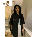 YANXU日系潮牌中性风短袖牛仔衬衣男女款夏季薄款休闲宽松半袖衬衫U衫 L 黑色