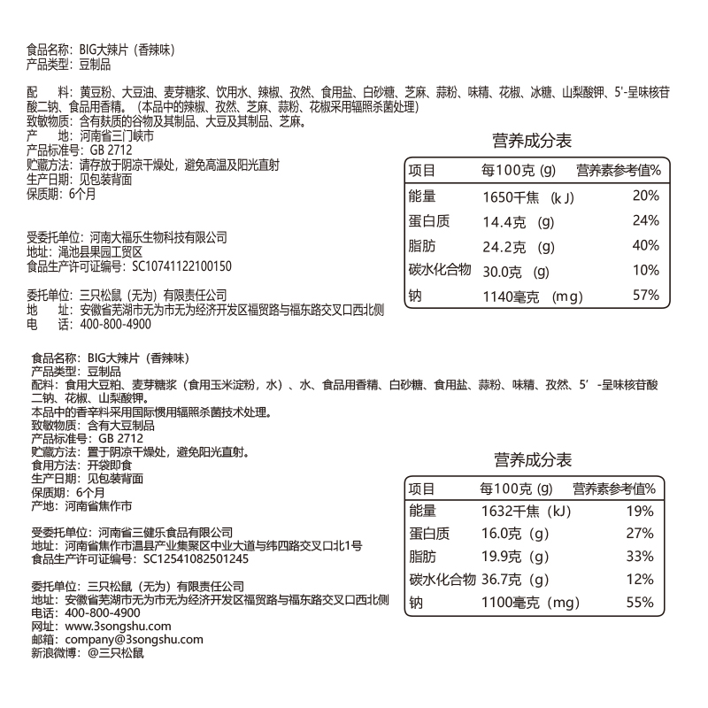 满300减210[三只松鼠_BIg大辣片230g]休闲零食童年大辣条网红零食老式辣皮儿时豆皮