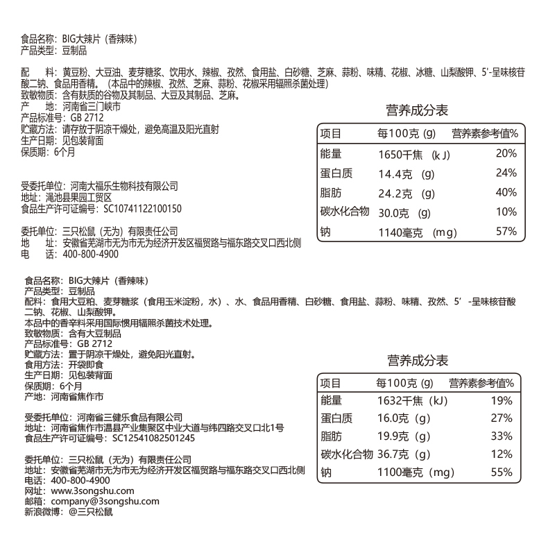 满300减210[三只松鼠_BIg大辣片230g]休闲零食童年大辣条网红零食老式辣皮儿时豆皮