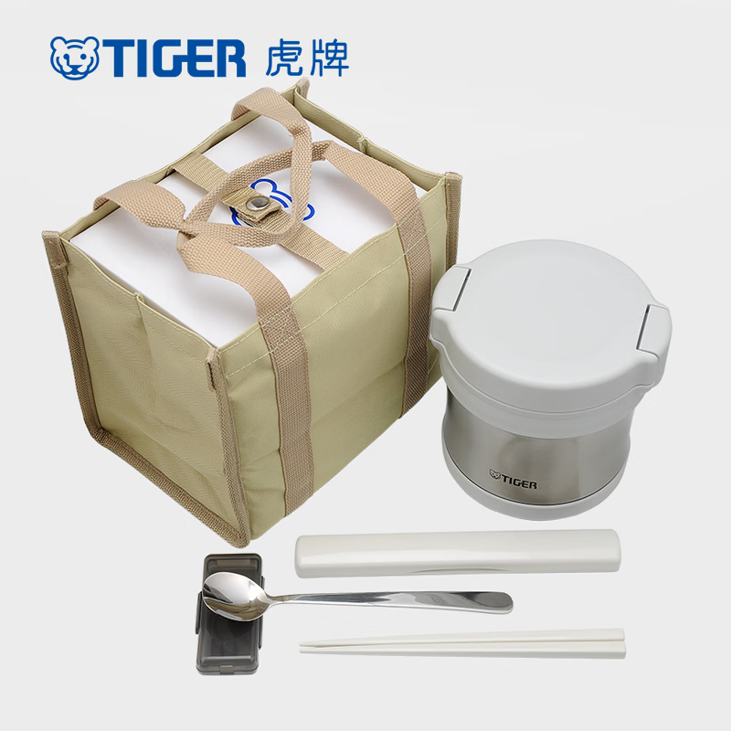 虎牌(TIGER)不锈钢便当盒保温饭盒日式保温桶LXB-A10C 白色WI 0.88L高清大图