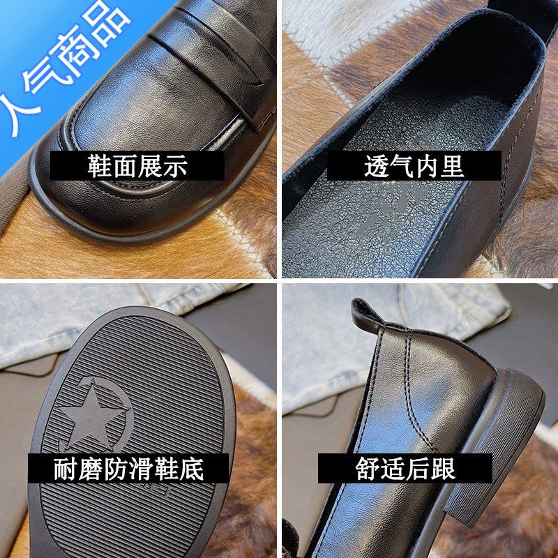 SUNTEK乐福鞋女英伦黑色平底小皮鞋春秋季豆豆上班夏工作单鞋图片