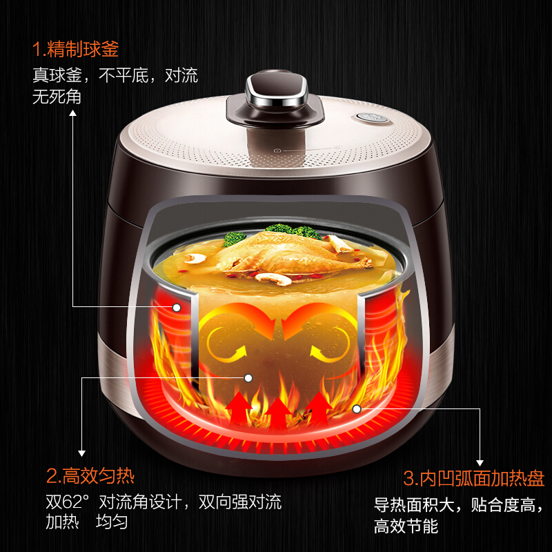 苏泊尔(SUPOR)电压力锅 SY-50YC9001Q 五升高压锅 智能触控 球釜双胆5L 开盖收汁 一键排压