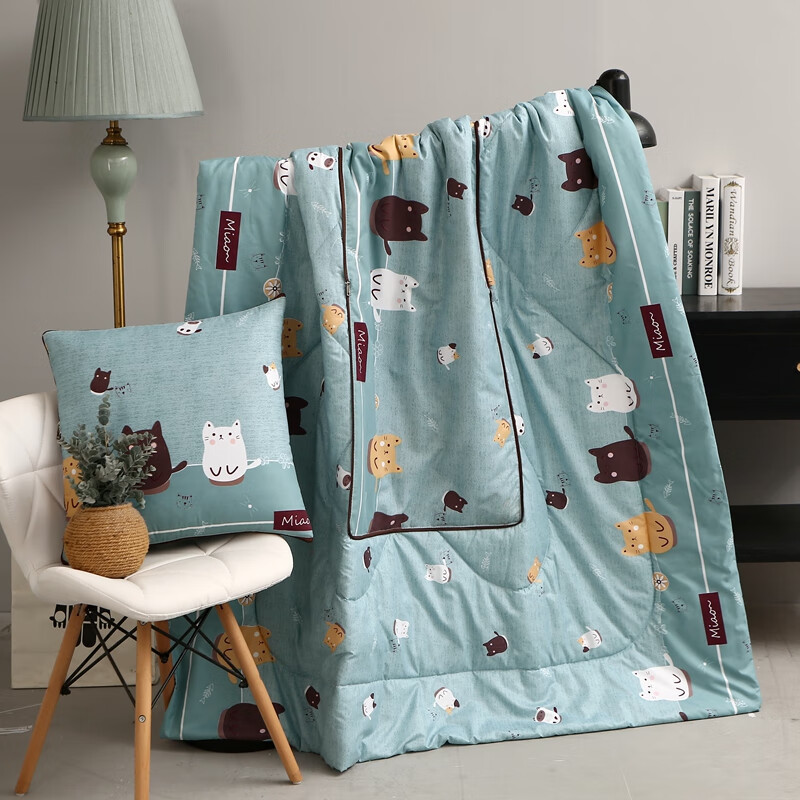 约克罗兰 卡通可爱印花抱枕被二合一靠垫抱枕磨毛小被子 萌萌喵 40*40cm 打开100*150cm