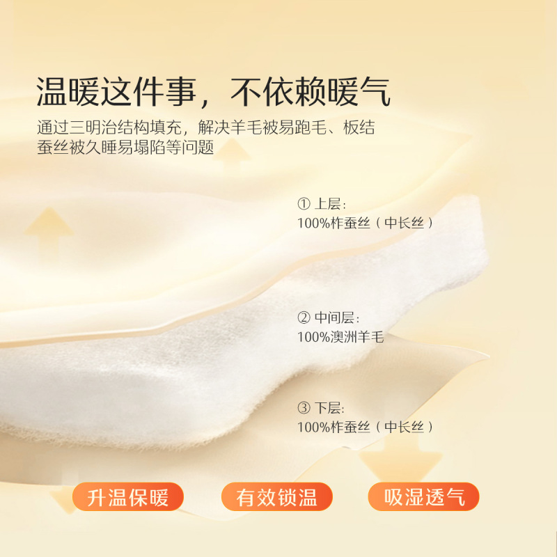 水星家纺蚕丝羊毛A类标准抗菌冬被子单双人被芯二合一被子母被秋冬新品