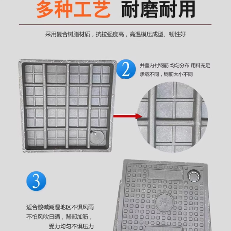 沿图栋石 YT-D500 高密度复合树脂盖板 圆形500*30(盖+底座) 拉环款 可定制高清大图