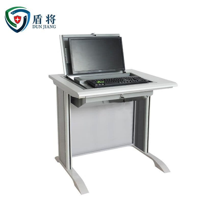 盾将翻转电脑桌多媒体办公桌22寸隐藏式学习培训桌红胡桃色FZ20 单人图片