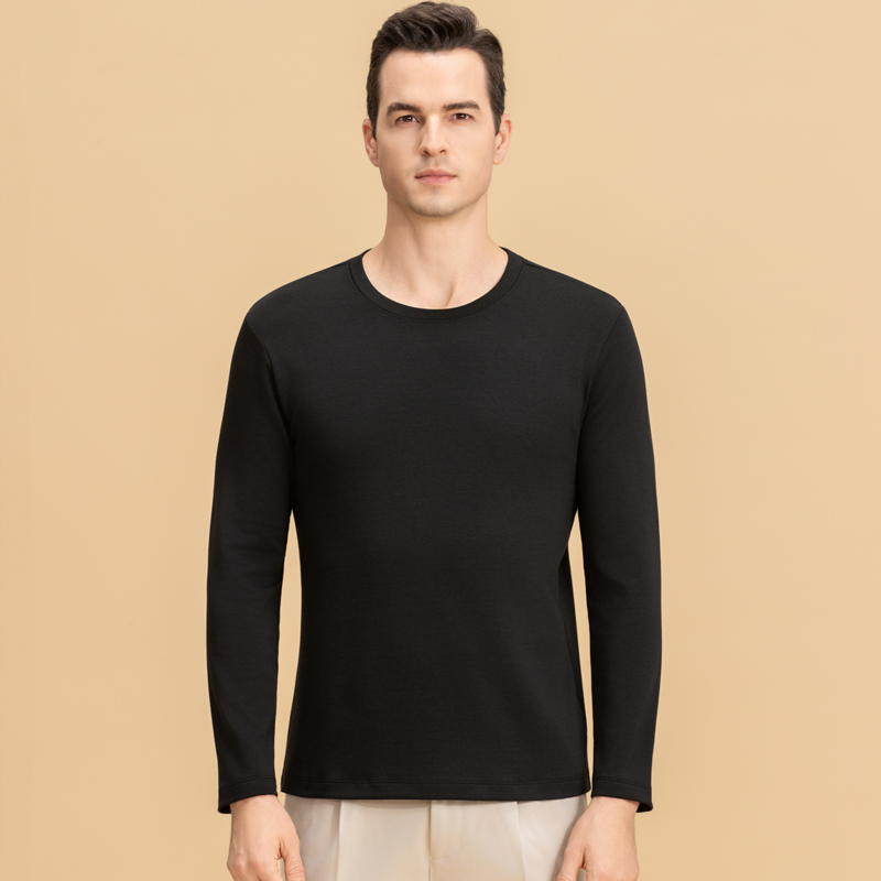 猫人保暖内衣男士长袖打底上衣圆领抑菌秋冬防寒发热无痕秋衣秋裤 XL 墨黑
