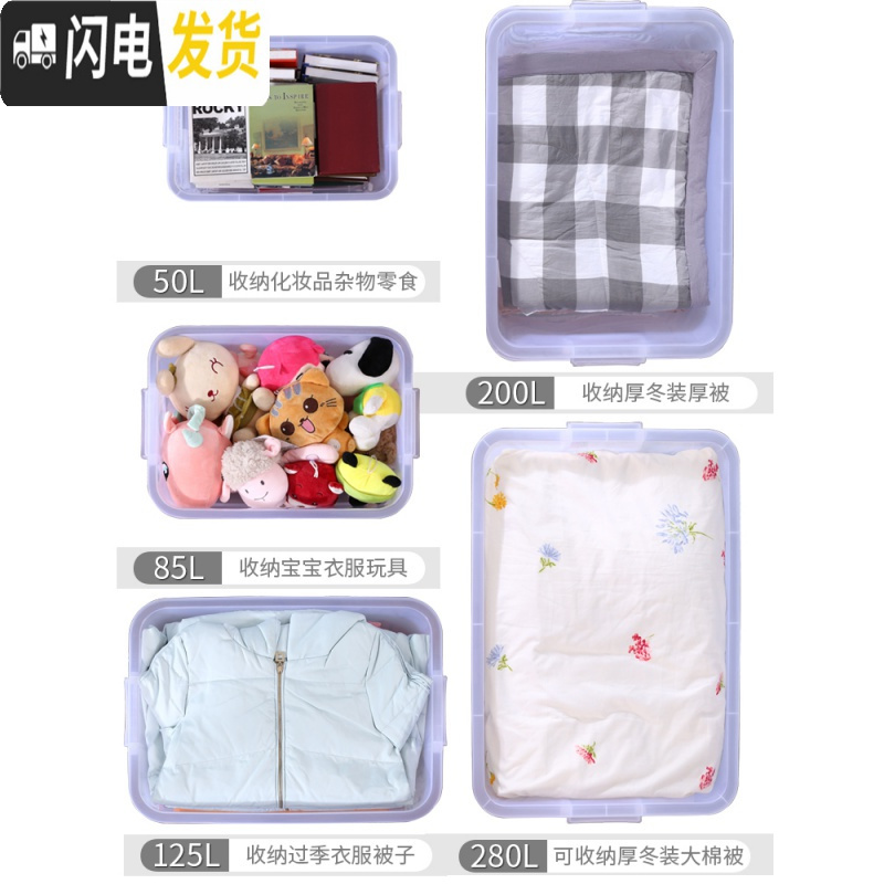 三维工匠特大号透明收纳箱塑料储物盒整理箱有盖家用装衣服的玩具箱子高清大图