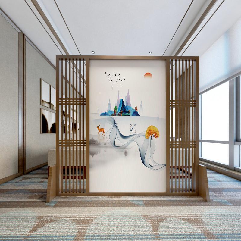 森美人屏风隔断客厅玄关新中式实木镂空格栅定制办公室入户茶室装饰座屏 浅灰色A26款180宽*180CM组装