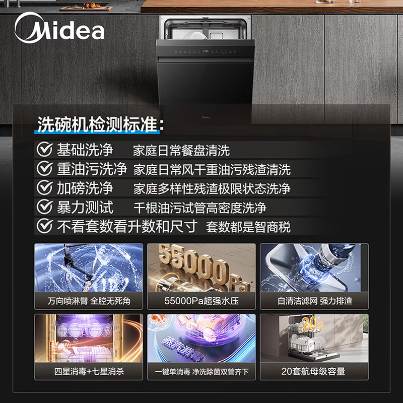 美的(Midea)小西梅X6S Ultr洗碗机嵌入式升级20套七星消杀四星消毒一键洗烘蒸汽单消毒UV杀菌105℃热风烘干高清大图