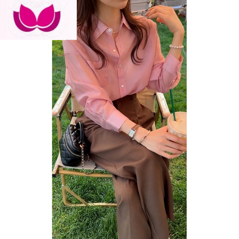 七斓春装女2023年新款盐系高级感时尚减龄炸街粉色衬衫职业套装裤