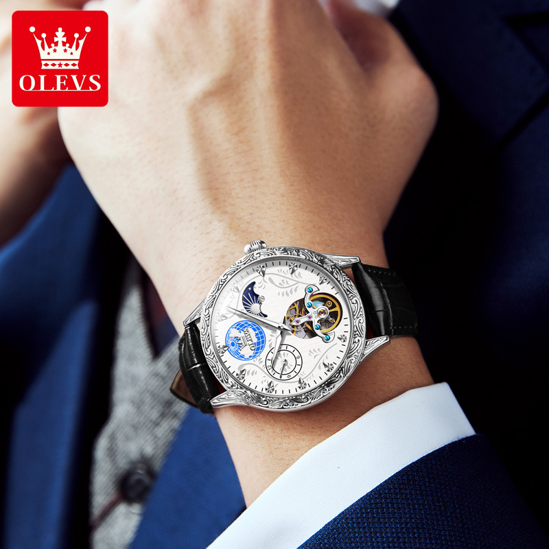 明星代言瑞士欧利时olevs手表男士商务全自动机械表新款镂空多功能