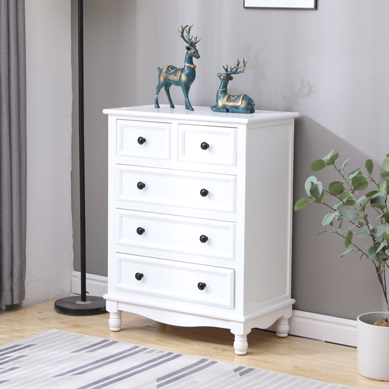 储物柜闪电客实木卧室客厅小柜子靠墙家用床头柜简约北欧亮白色6斗整