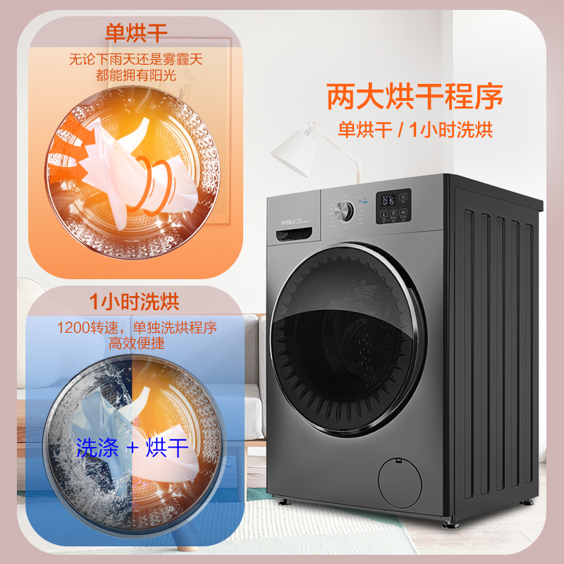 [支持以旧换新]威力滚筒洗衣机10公斤全自动变频洗烘一体机 纤薄机身 高温洗 快速烘干XQG100-1016DPHX灰高清大图