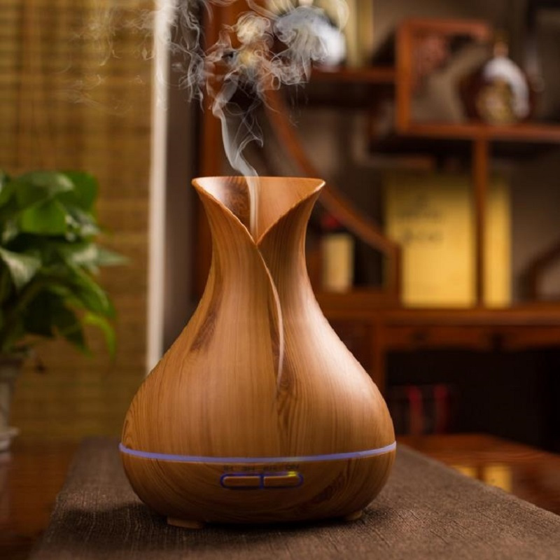 创意 花瓶香薰机加湿器 超声 静音七彩 木纹 香薰加湿器 创意礼品木纹花瓶加湿器香薰机卧室办公室酒店大堂扩香机 黄木纹