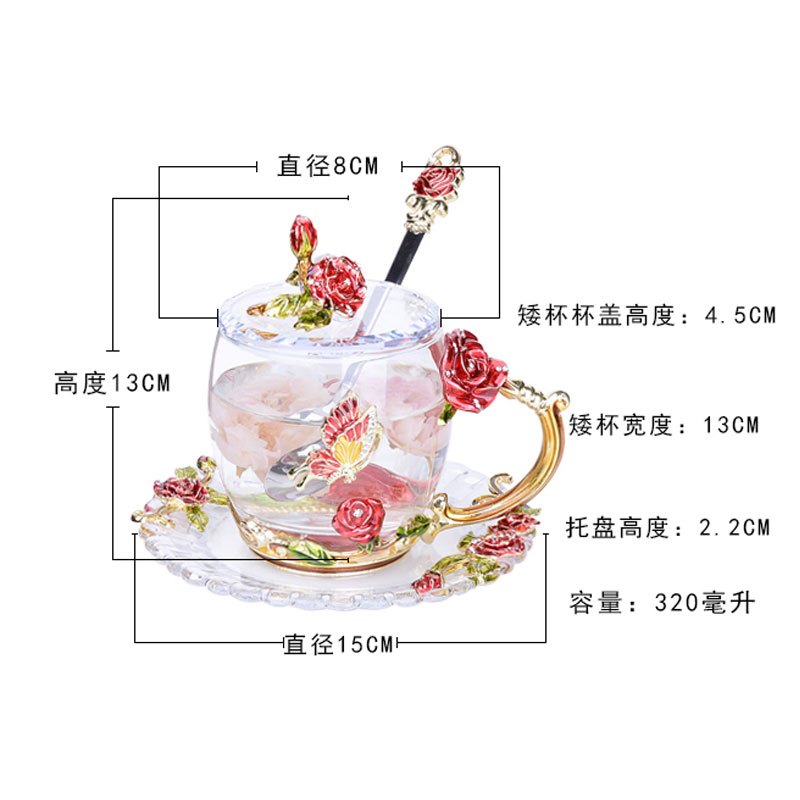 趣涉家居 珐琅彩水杯茶杯子家用玻璃杯珐琅杯花茶杯家居器皿生活日用 水具/水杯水具杯具