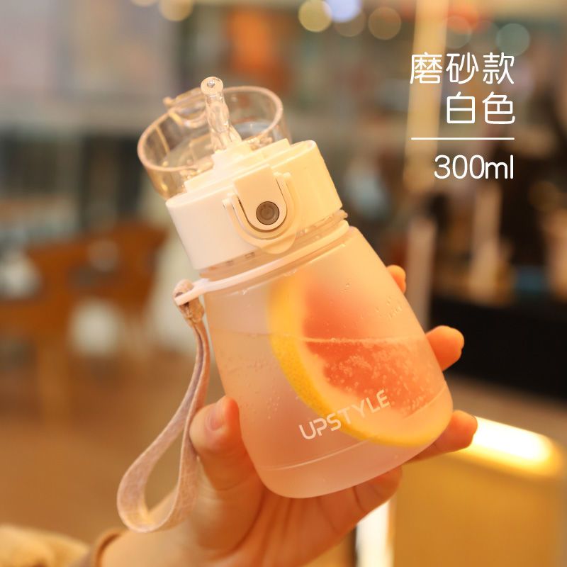 塑料tritan随手水杯子女学生韩版可爱儿童吸管杯防漏便携水壶 吸管款-磨砂白-300ml(PC款) [单杯]
