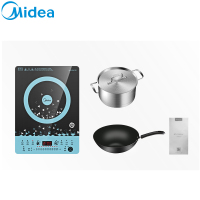 美的(Midea)电磁炉匀火触控式家用火锅电磁灶微晶面板纤薄10档火力智能电磁炉赠欧式汤锅+炒锅C21-WT2112T