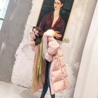 依蓝圣雪2019反季韩版白色大领羽绒服女中长款加厚宽松过膝外套