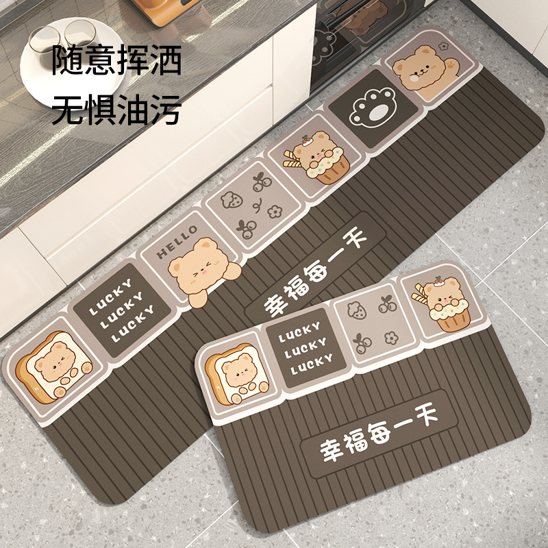 硅藻泥卡通厨房地垫防滑防油吸水垫子耐脏脚垫可擦免洗长条地毯高清大图