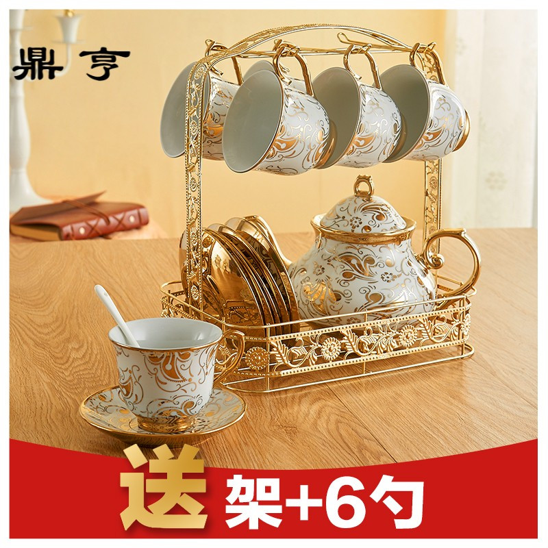 鼎亨欧式陶瓷咖啡杯套装红茶杯马克杯水杯6件套茶具杯碟勺茶壶送