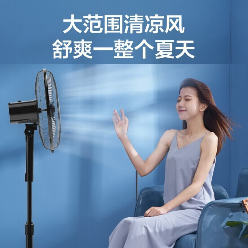 美的(Midea)电风扇家用七叶大风力摇头轻音低噪风扇客厅卧室学生宿舍机械式三档落地扇FSA40VC 黑色