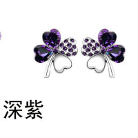 新款韩版时尚饰品四叶水晶耳环耳钉女耳饰YWMD9916送女朋友七夕情人节礼物