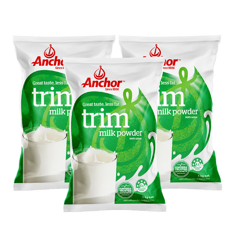 3袋装|安佳(Anchor)成人脱脂奶粉 1kg/袋 进口奶粉 学生奶粉 新西兰进口