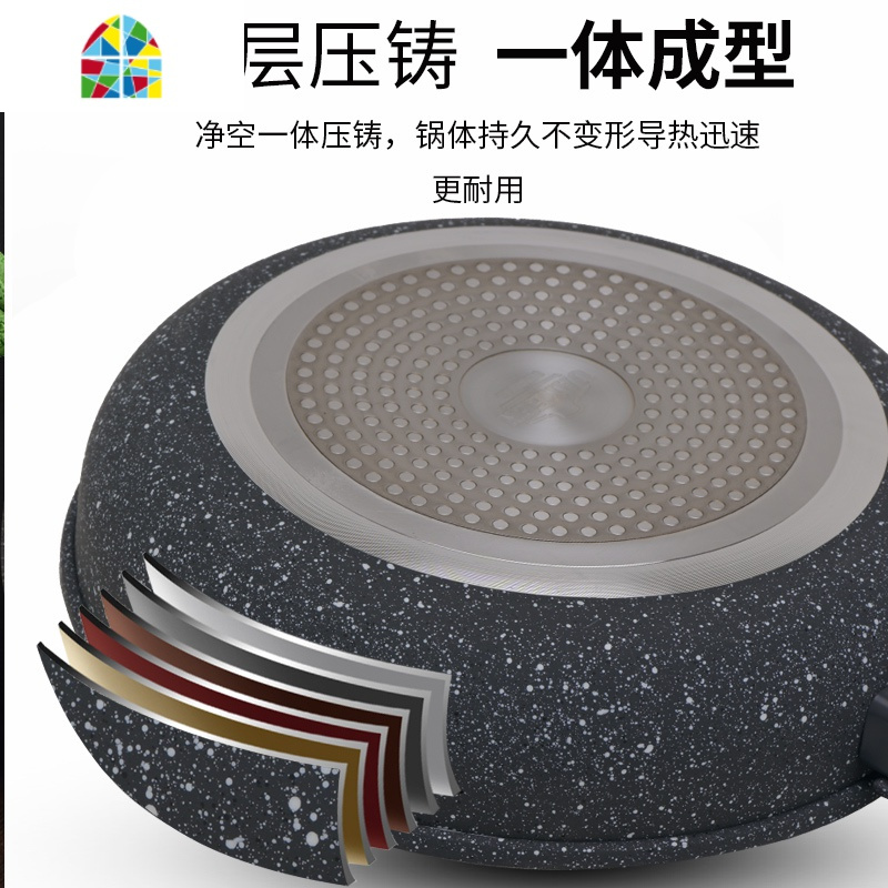 平底锅牛排煎锅烙饼锅家用电磁炉专用多功能小不粘锅 FENGHOU 浅咖啡色26CM(带盖)燃气电磁