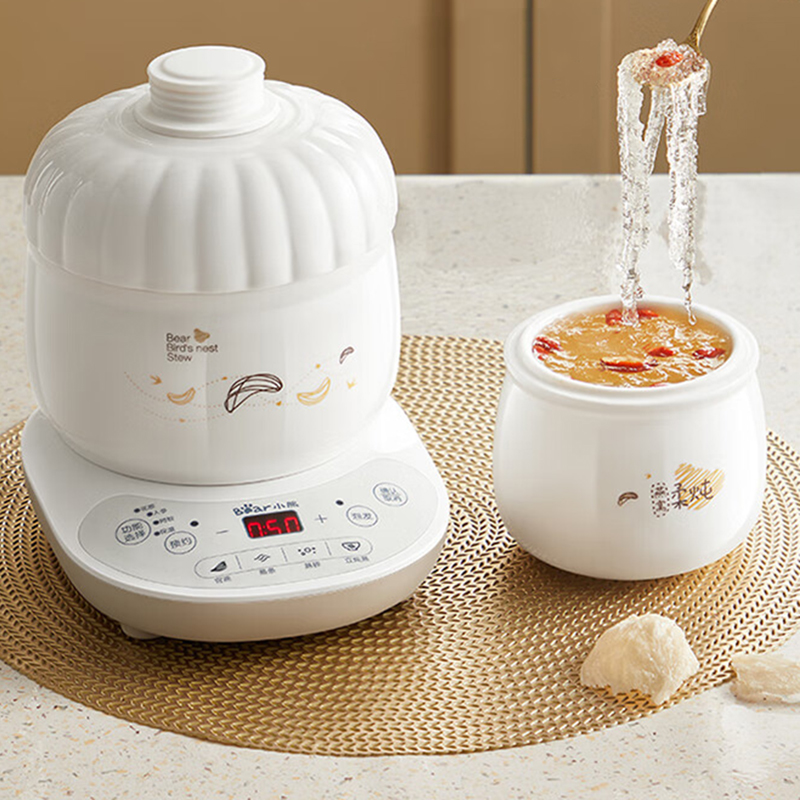 小熊(bear)燕窝电炖盅炖汤锅隔水炖盅陶瓷0.6L养生煲全陶瓷三重盖锁水 DDZ-B06R1 台高清大图