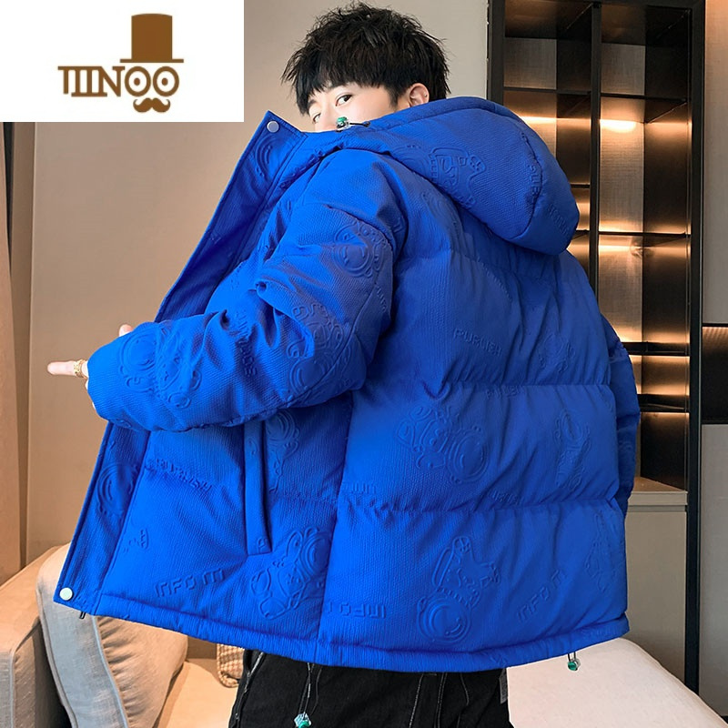 yanxu棉衣男士外套冬季加绒加厚保暖潮牌袄子冬装男装连帽短款羽绒棉