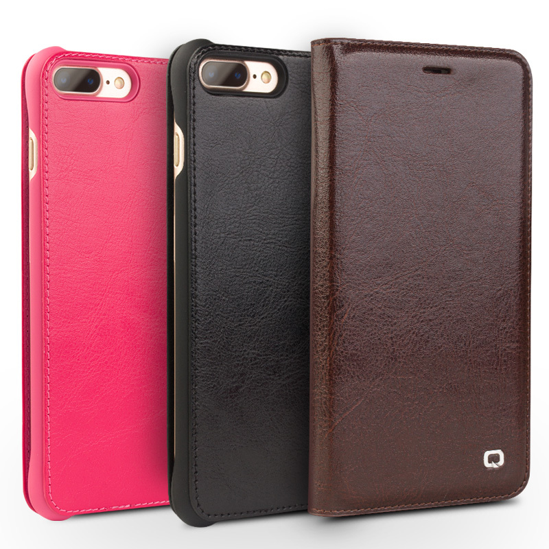 HIGE/苹果iphone7/7plus手机壳 商务真皮时尚翻盖硬壳 适用于苹果8p/7p 5.5英寸 经典黑