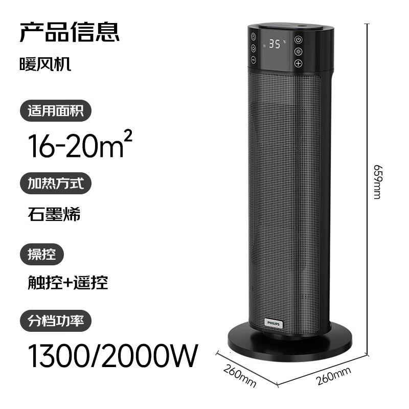 飞利浦(PHILIPS)石墨烯取暖器家用暖风机智能恒温节能速热电暖气摇头电暖器雾化加湿热风机夜灯电暖风 AHR3144F高清大图