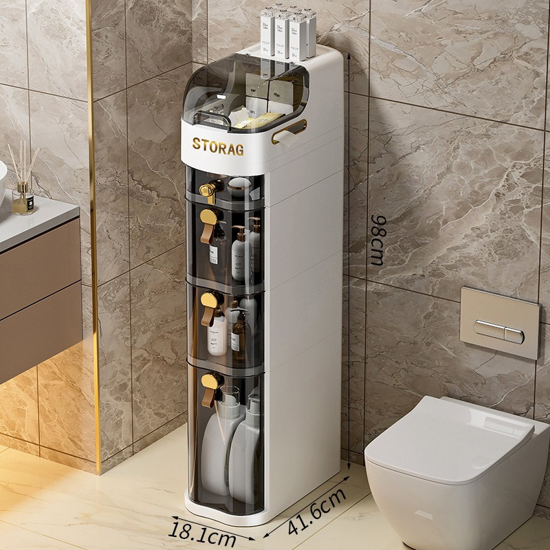 丽佳邦升级款抽屉式窄缝柜18CM宽度浴室客厅卫生间侧边柜夹角夹缝收纳柜茶色象牙白四层7229(推荐)